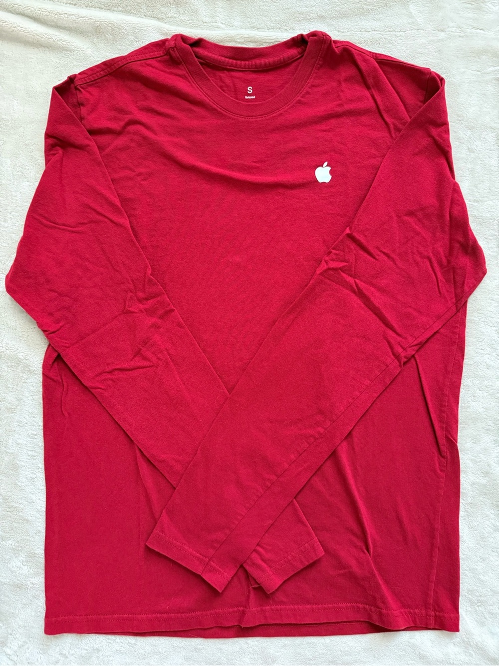 Apple Red Long-Sleeve Tee with Small White Apple Emblem
